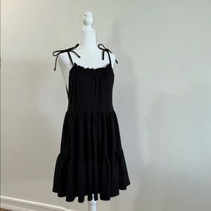 H&M Black Tiered Flowy Tie-Shoulder Midi Summer Dress Size XS